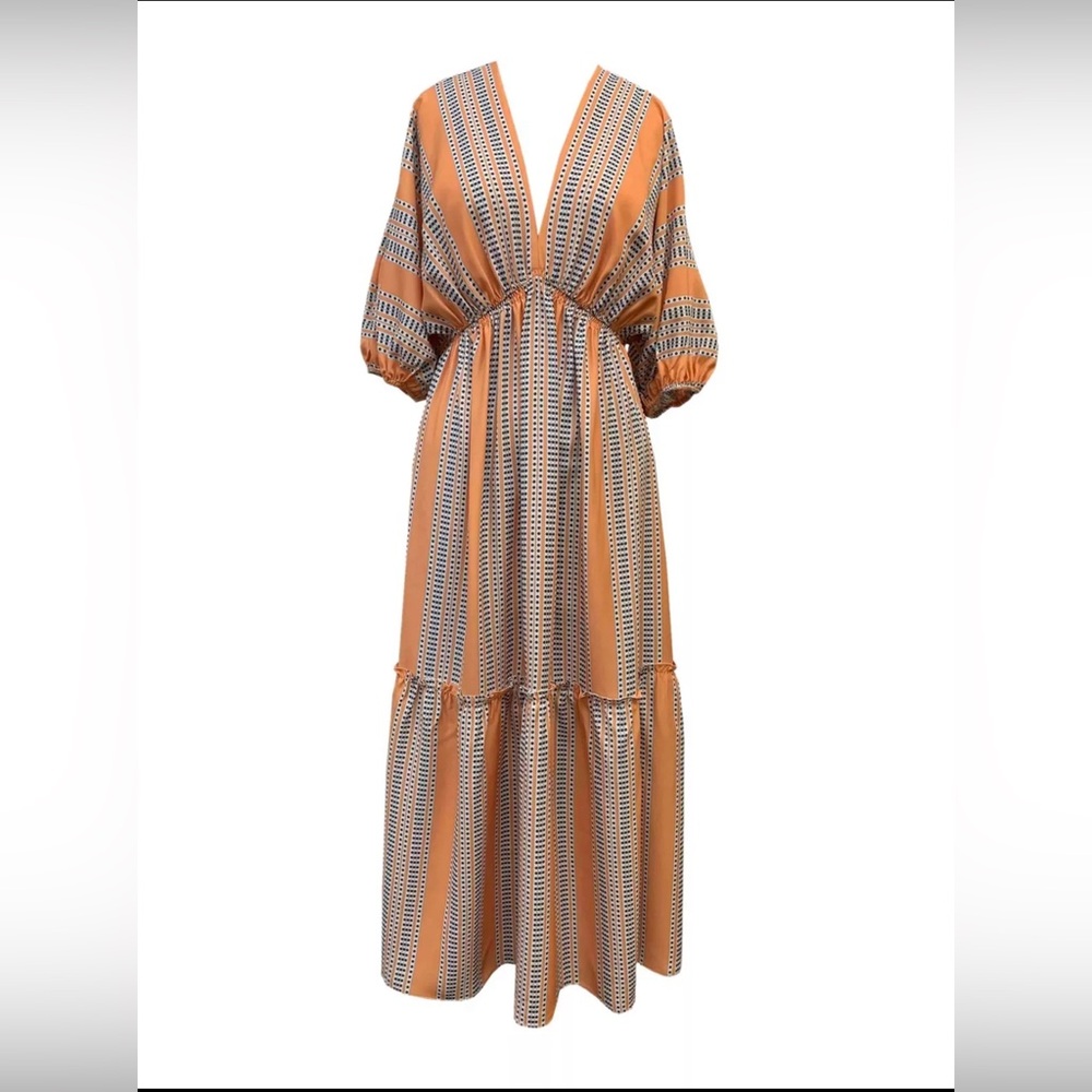 Taylor Striped Print V Neck Maxi Dress Sz 2